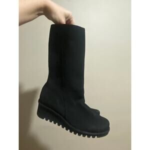 Loints of Holland LNTS Langerak Tall Wedge Boot 38/ US 7.5 Black Nubuck Leather